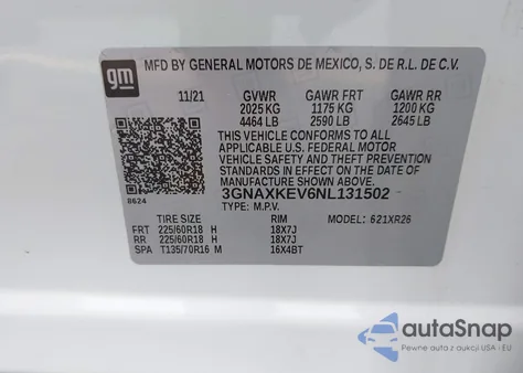 2022 Chevrolet Equinox Fwd Lt from USA, damaged, VIN 3GNAXKEV6NL131502